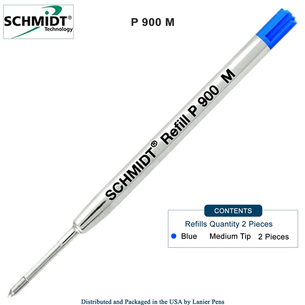 2 Pack - Schmidt P900 Parker Style Ballpoint Pen Refill - Blue Ink (Medium Tip 0.7mm) by Lanier Pens, Wood N Dreams