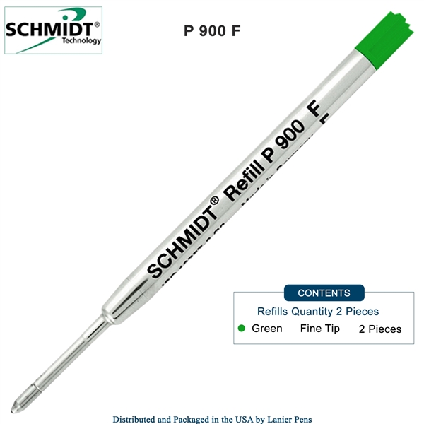 2 Pack - Schmidt P900 Parker Style Ballpoint Pen Refill - Green Ink (Fine Tip 0.6mm) by Lanier Pens, Wood N Dreams