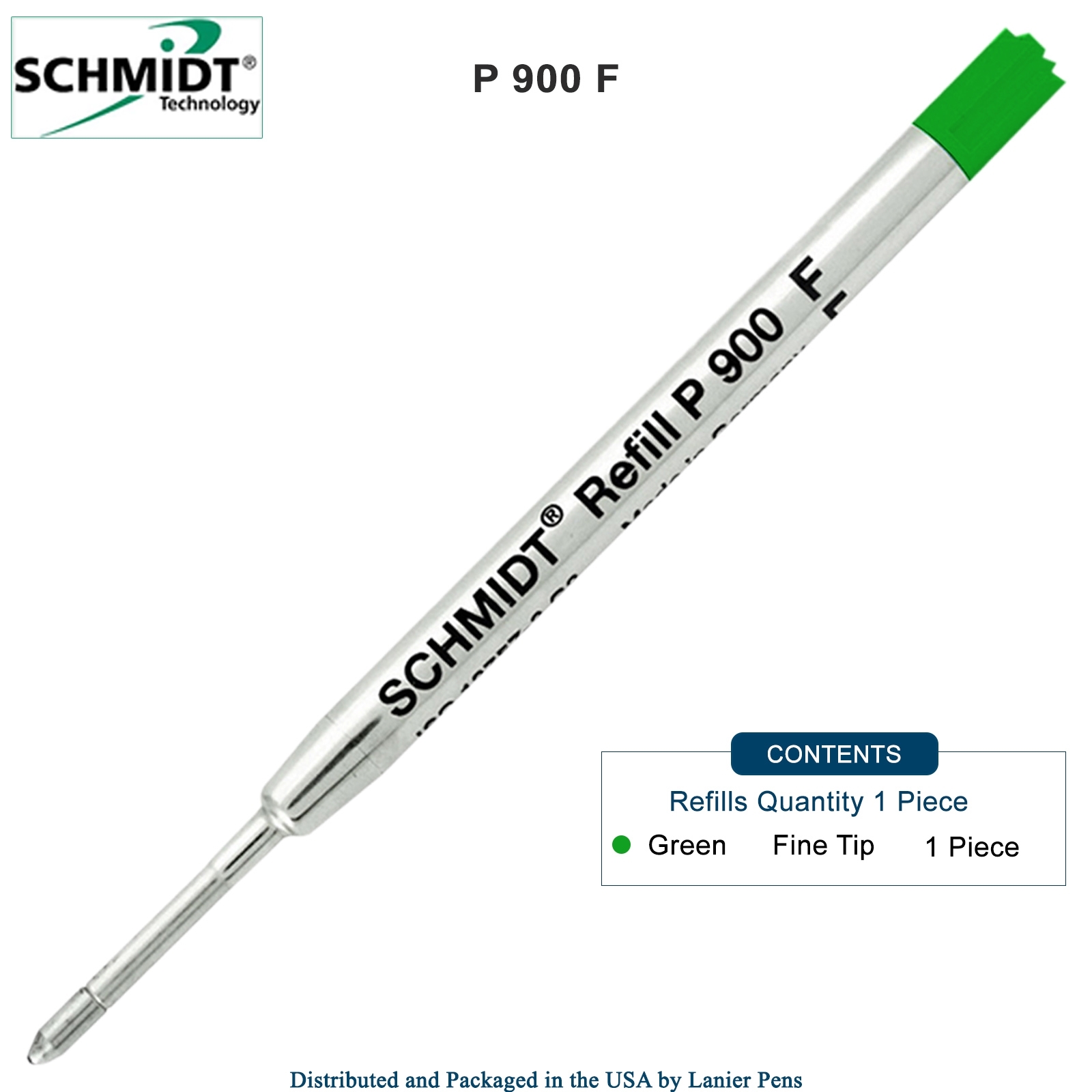 Schmidt P900 Parker Style Ballpoint Pen Refill - Green Ink (Fine Tip 0.6mm)  by Lanier Pens