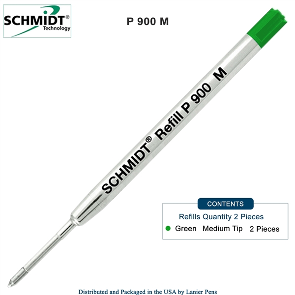 2 Pack - Schmidt P900 Parker Style Ballpoint Pen Refill - Green Ink (Medium Tip 0.7mm) by Lanier Pens, Wood N Dreams