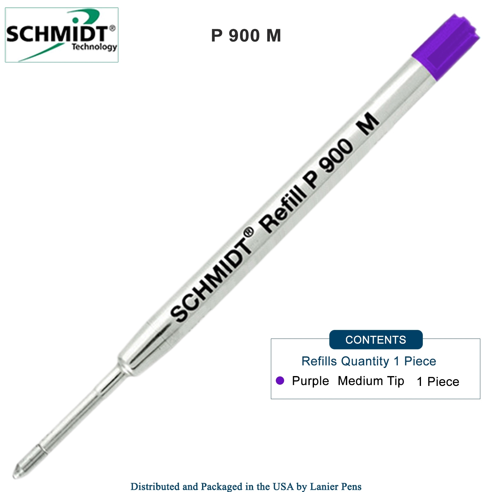 Schmidt P900 Parker Style Ballpoint Pen Refill - Purple Ink (Medium Tip  0.7mm) by Lanier Pens