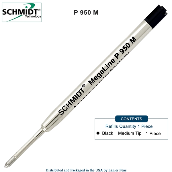 Schmidt P950 MegaLine Pressurized Refill - Black Ink (Medium Tip 0.7mm) by Lanier Pens, Wood N Dreams