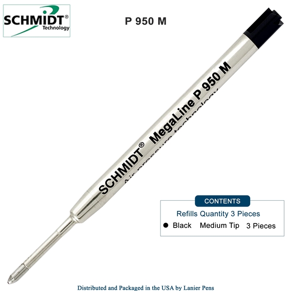 3 Pack - Schmidt P950 MegaLine Pressurized Refill - Black Ink (Medium Tip 0.7mm) by Lanier Pens, Wood N Dreams