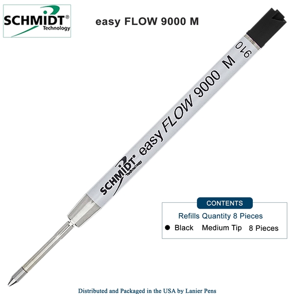 8 Pack - Schmidt 9000 easyFLOW Ballpoint Refill- Black Ink (Medium Tip 0.7mm) by Lanier Pens, Wood N Dreams