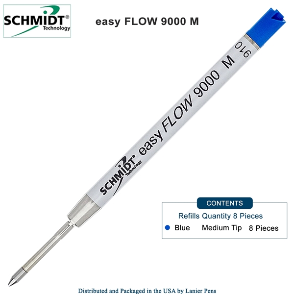 8 Pack - Schmidt 9000 easyFLOW Ballpoint Refill- Blue Ink (Medium Tip 0.7mm) by Lanier Pens, Wood N Dreams