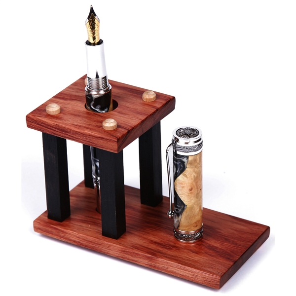 Bubinga & Ebony Upright Pen Stand - 1 Pen with Shelf by Lanier Pens, lanierpens, lanierpens.com