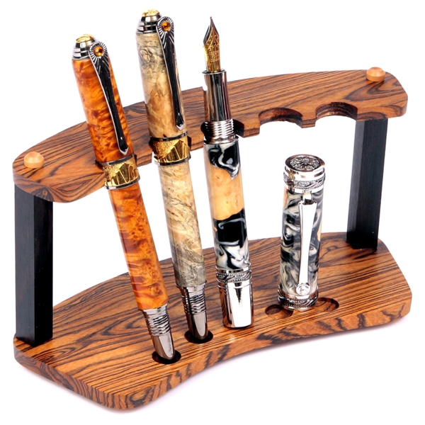 Bocote & Ebony Upright Pen Stand - 5 Pens Round by Lanier Pens, lanierpens, lanierpens.com