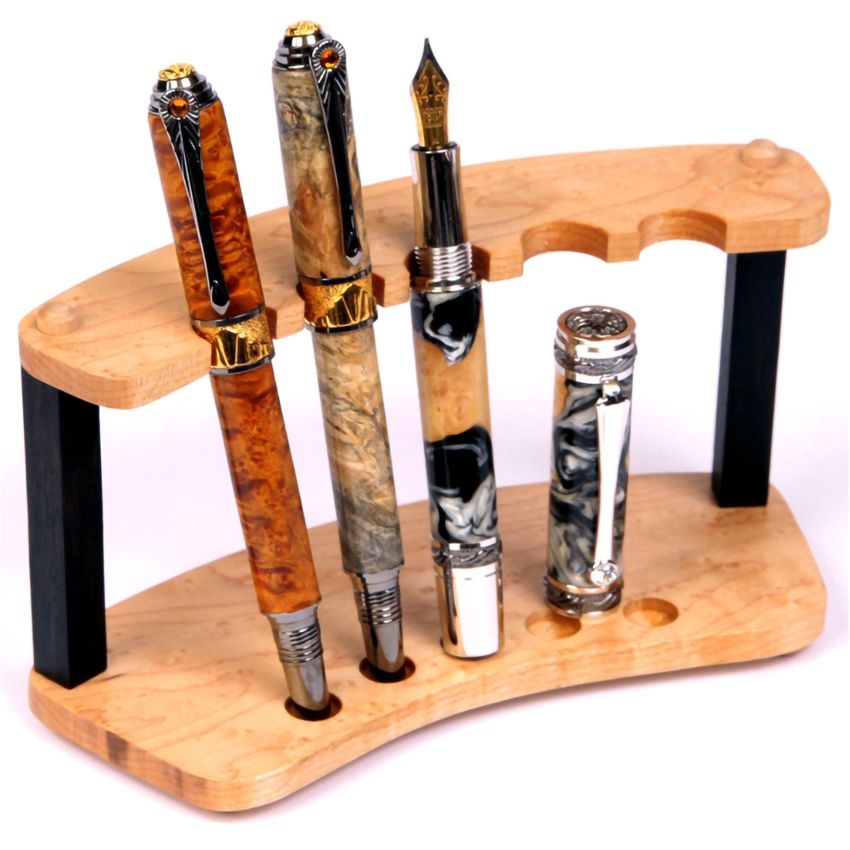 5 Pens Maple and Ebony Upright Pen Stand by Lanier Pens