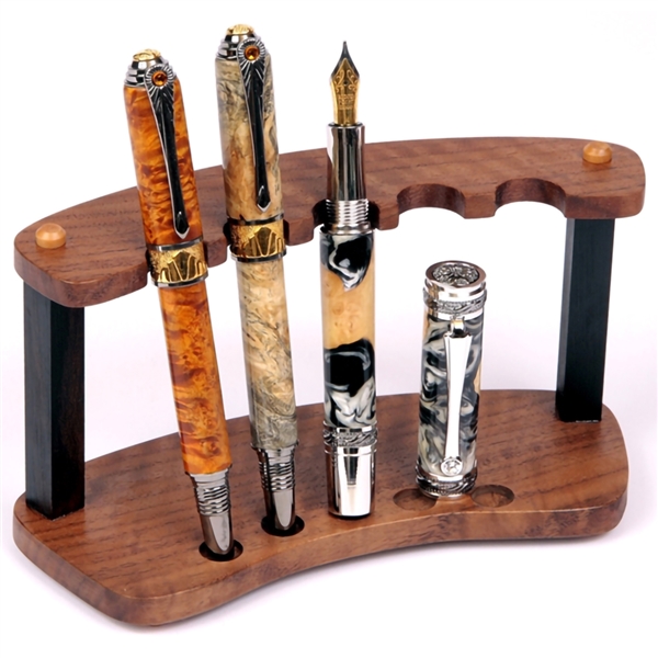 Walnut & Ebony Upright Pen Stand - 5 Pens Round by Lanier Pens, lanierpens, lanierpens.com