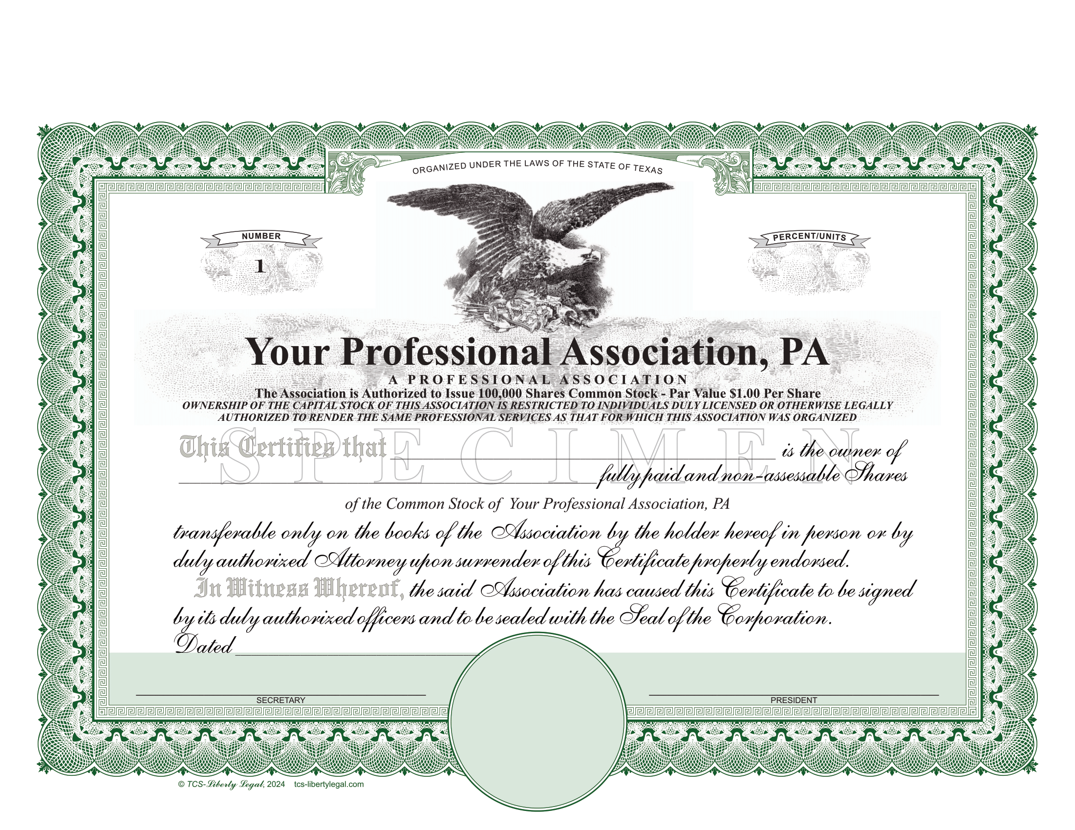 Printed Liberty Legal Eagle Certificates