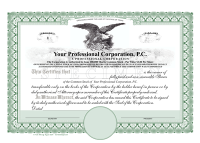 Professional Corporation Stock Certificates