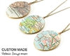 Custom Large Oval Brass Map Locket Necklace on Brass Chain