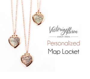 Custom Tiny Rose Gold Map Heart Locket Necklace on Rose Gold Chain
