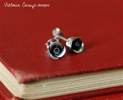 Hand Formed Small Fine Silver Rose Earrings on Sterling Posts