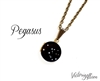 Pegasus Constellation Locket Necklace - Hand Painted Vintage Tiny Locket, Antiqued Brass Chain