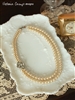Ivory Pearl Double Strand Wedding Necklace with Vintage Rhinestone