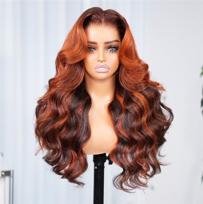 LBW Auburn Brown Highlights 13x6 Frontal Wig Pre-Cut/Bleached/Plucked