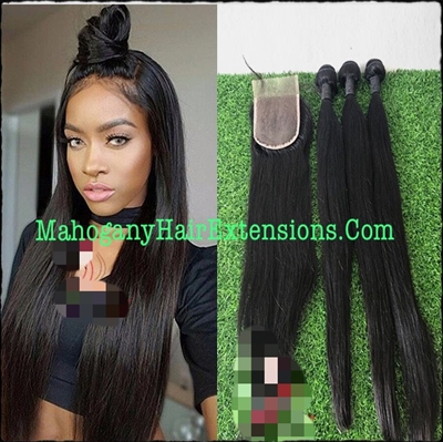 Silky Straight  HD 4x4 Lace Closure with Bundles