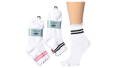 Wholesale Women's Tipi Toe Lettuce Edge 3-Pack Ankle Socks (60 Packs)
