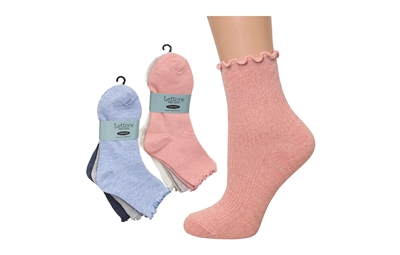 Wholesale Women's Tipi Toe Lettuce Edge 3-Pack Ankle Socks (60 Packs)