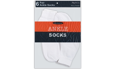 Wholesale Boy's 6 Pairs White Ankle Sports Socks (30 Pack)