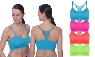 Wholesale Women's Cotton Sports Bra with Lace Back - (48-Pcs)