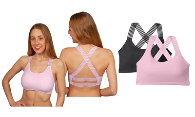 Wholesale Women's Seamless Cross back Removable Padded Sports Bra (48 pcs)