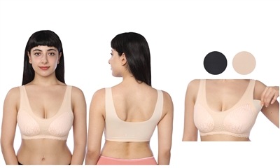 Wholesale Women's Second Skin with Lace Trim and Removable pads Bralette Sports Bra (48 Pcs)