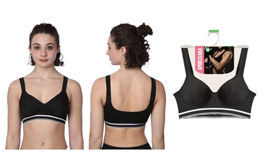 Women's Wholesale Stretchy and Pull up Padded Second Skin Sports Bra in Black Color (48 Packs)
