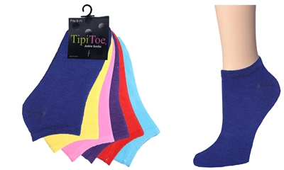 Wholesale Women's 6 Pack Assorted Colors Ankle Sock (30 Packs)