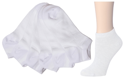 Wholesale Women's 6 Pack Solid White Ankle Socks (30 Packs)