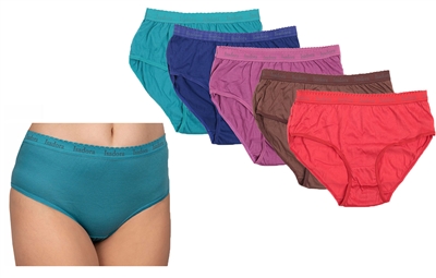 Wholesale Isadora Women's 5pcs Per Pack Full Cut Assorted Colors Cotton Briefs (48 Packs)