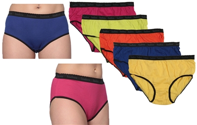 Wholesale Isadora Women's 5pcs Per Pack Full Cut Assorted Colors Cotton Briefs With Size Options (48Packs)