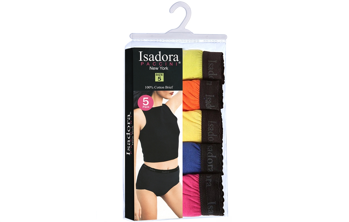 Wholesale Isadora Women's 5pcs Per Pack Full Cut Assorted Colors Cotton  Briefs With Size Options (48Packs)