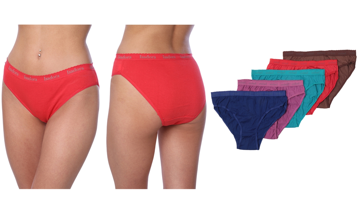 Wholesale Isadora Women's 5pcs Per Pack Assorted Colors Cotton Bikini  Panties With Size Options (48 Packs)