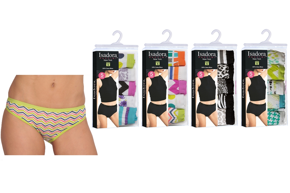 Wholesale Isadora Women's 5pcs Per Pack Assorted Colors Cotton Bikini  Panties With Size Options (48 Packs)