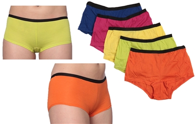 Wholesale Women's Neon 5pcs Per Pack Cotton Boyleg Panties (Yellow, Orange, Blue, Pink) (24 Packs)