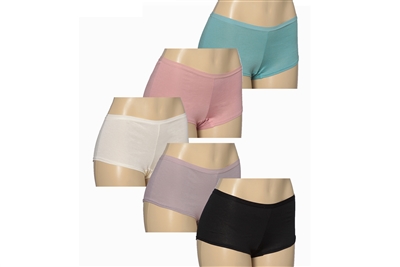 Wholesale Women's 5pcs Per Pack Dusty Tones Boyleg Panties ( Pink, Black, White, Brown, Green) Cotton Bikini (24 Packs)