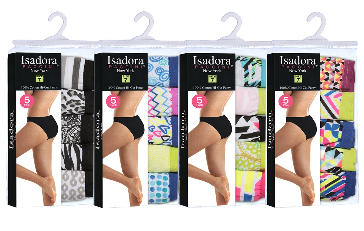 Wholesale Isadora Women's 5pcs Per Pack High Cut Briefs Assorted