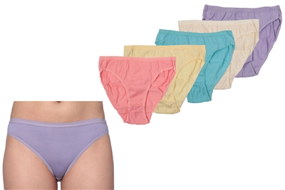 Wholesale Isadora Women's 5pcs Per Pack High Cut Panties Assorted Colors With Size Options (48 Packs)