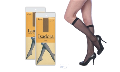 Wholesale Isadora 3 Pairs per Pack Sheer Knee High With Size and Color Options (120 Packs)