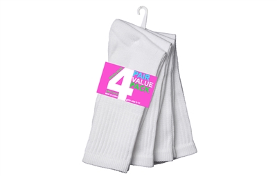 Wholesale Girl's 4 Pair Per Pack White Crew Sport Socks (45 Pack)