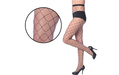 Wholesale Women's Fishnet Tights With  Pearl and Size Options (36 Pcs)