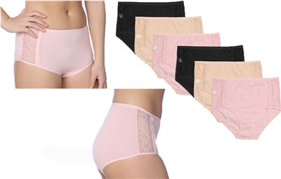 Wholesale Women's Cotton Full Cut Panties With Side Lace and Size Options (144 Packs)