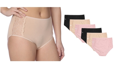 Wholesale Women's Cotton Full Cut Panties With Side Lace and Size Options (144 Packs)