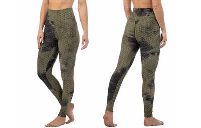 Women's Tie Dye Bubble Leggings in Assorted Sizes- Green/Black (36 Packs)