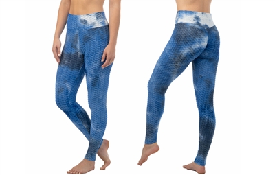 Women's Tie Dye Bubble Leggings in Assorted Sizes- Blue (36 Packs)