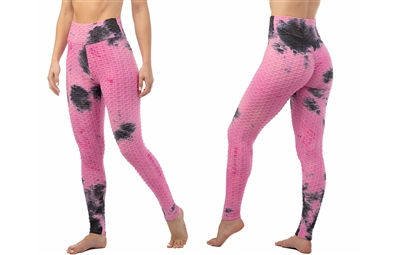 Women's Tie Dye Bubble Leggings in Assorted Sizes- Pink/Black (36 Packs)