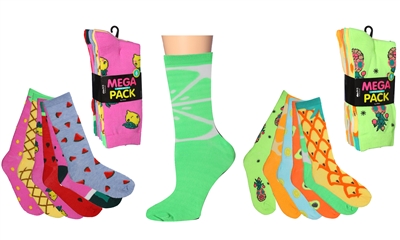 Wholesale Women's 6 Pairs Colorful Funny Cotton Crew Socks (30 packs)