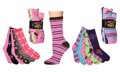 Wholesale Women's 6 Pairs Colorful Funny Cotton Crew Socks